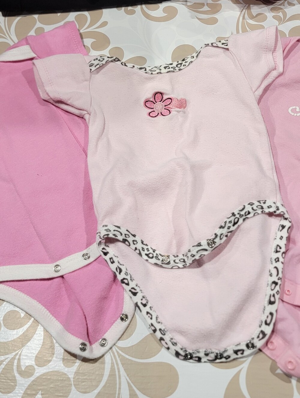 3- Pink Baby One-Piece Bodysuits